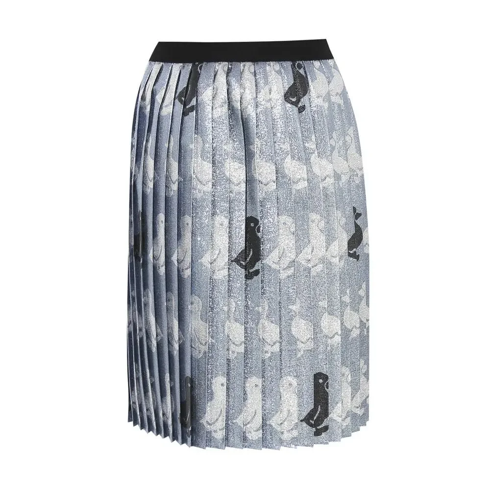 Gucci Girls Metallic Duck Print Jacquard Pleated Skirt Blue Size 10 Italy